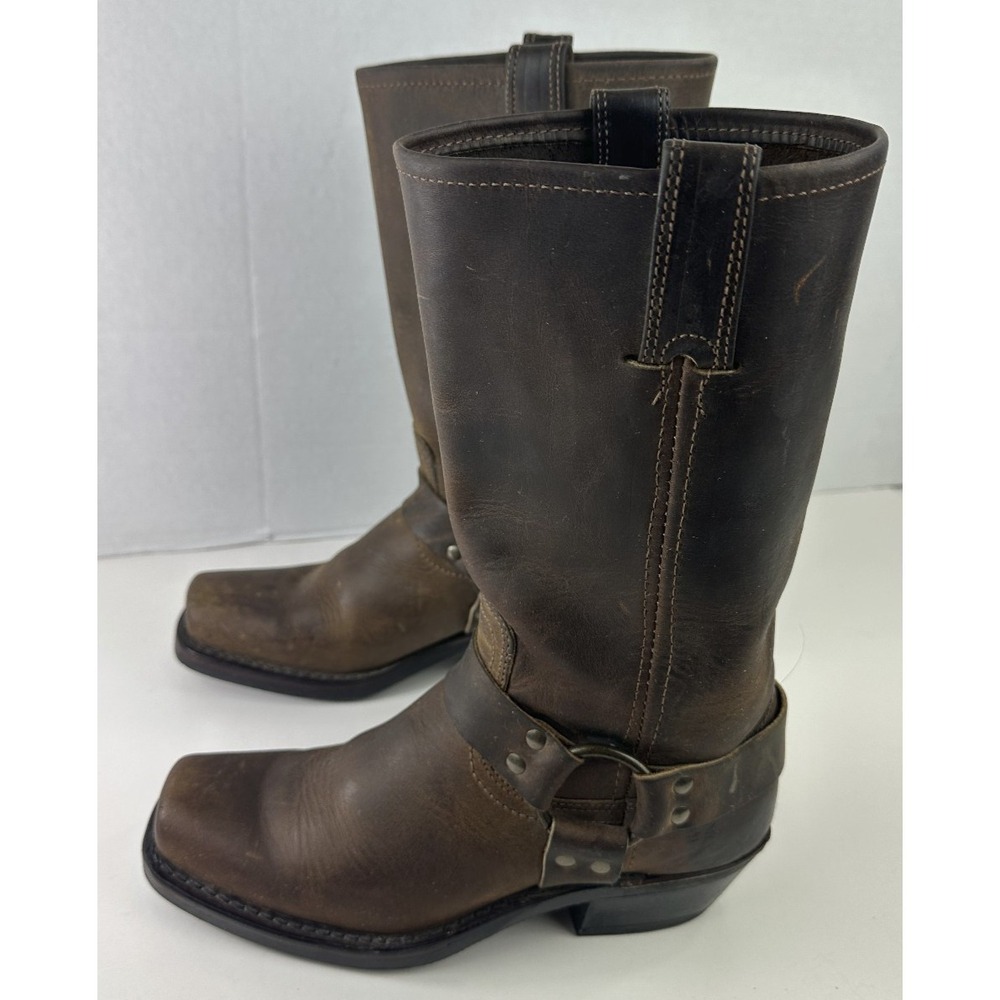 Frye Harness Boots Brown Leather Square Toe USA Made Men's 7.5 M Biker Moto - Picture 3 of 15